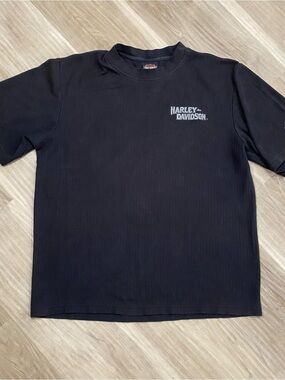 Harley Davidson Shirt Mens Medium M Black Ribbed Embroidered Wichita KS